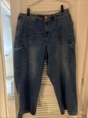 Women's Dark Blue Cargo Jeans - Comfort Fit